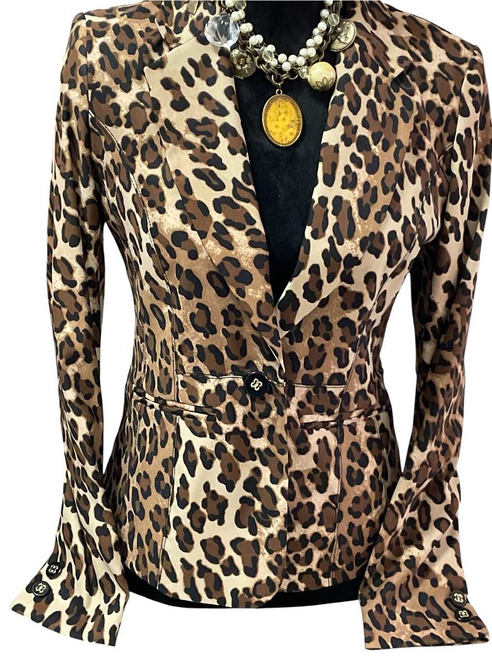 Cache Blazer Womens Leopard Print Fitted Tailored Jacket Size 6 old money
Glam - Picture 5 of 16